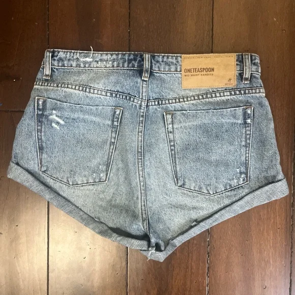 One Teaspoon Blue Distressed Jean Shorts - Picture 2 of 3